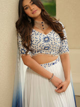 White Blue Ombre Moss Crepe Lehenga with Organza Dupatta