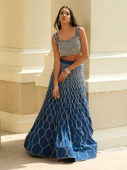 Royal Blue Moss Crepe Lehenga with Jaal Dupatta