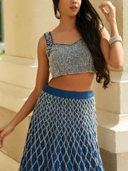 Royal Blue Moss Crepe Lehenga with Jaal Dupatta