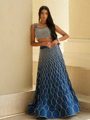 Royal Blue Moss Crepe Lehenga with Jaal Dupatta