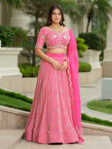 Pink Moss Crepe lehenga with Pure Tissue Dupatta