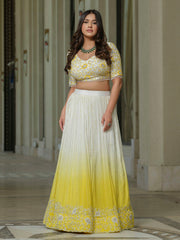 Yellow White Ombre Moss Crepe Lehenga
