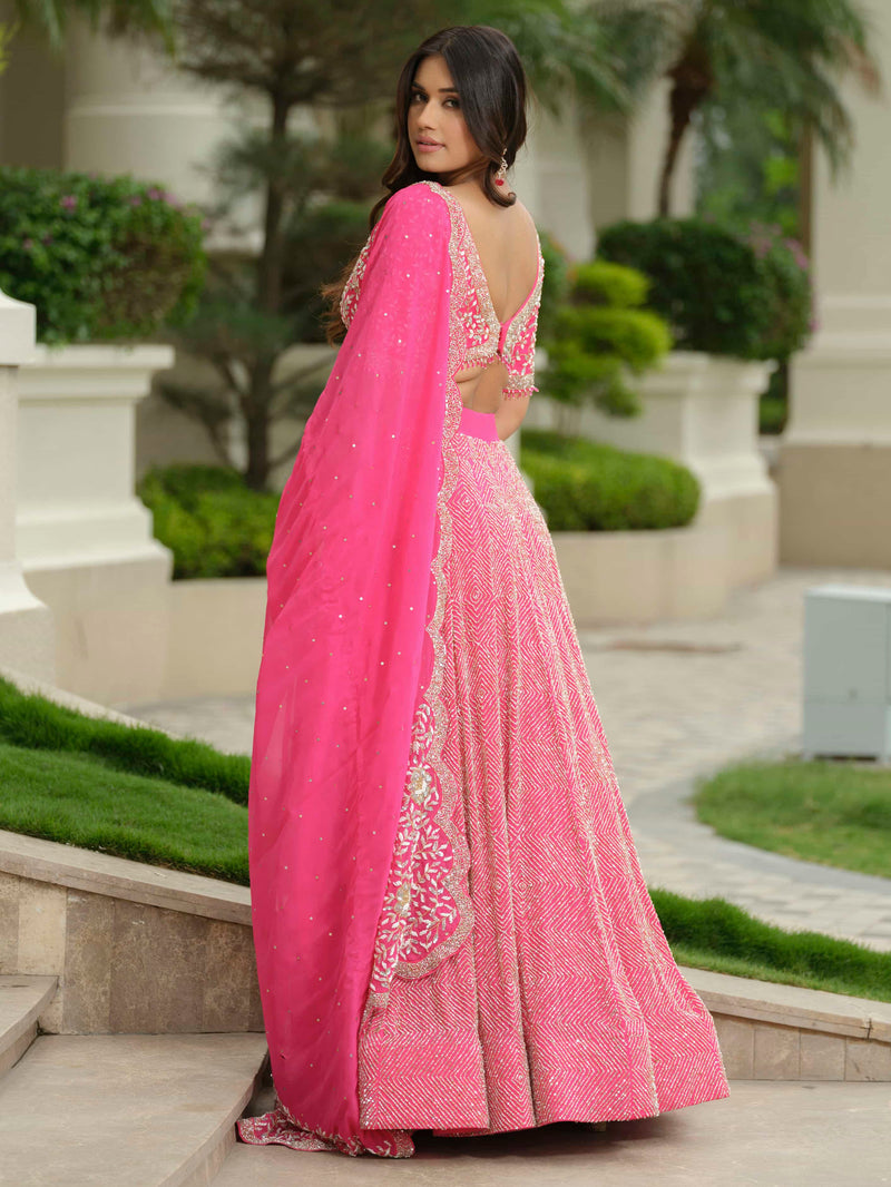 Pink Moss Crepe lehenga with Pure Tissue Dupatta