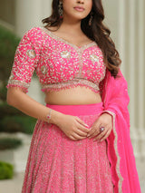 Pink Moss Crepe lehenga with Pure Tissue Dupatta