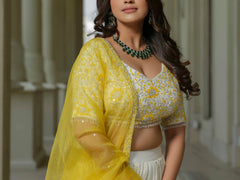 Yellow White Ombre Moss Crepe Lehenga