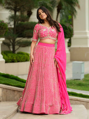 Pink Moss Crepe lehenga with Pure Tissue Dupatta
