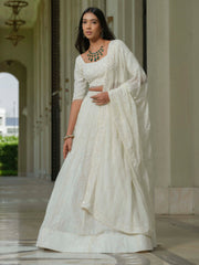 White Moss Crepe Lehenga with Tissue Dupatta