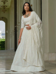 White Moss Crepe Lehenga with Tissue Dupatta