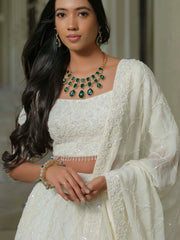 White Moss Crepe Lehenga with Tissue Dupatta