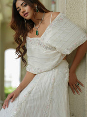 White Off-shoulder Gown with Floral Work