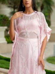 Powder Pink Tissue Kaftan with Sharara