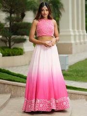 Pink Ombre Beige Lehenga with Floral Sequins Work