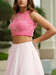 Pink Ombre Beige Lehenga with Floral Sequins Work
