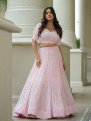 Powder Pink Moss Crepe Lehenga with Organza Dupatta