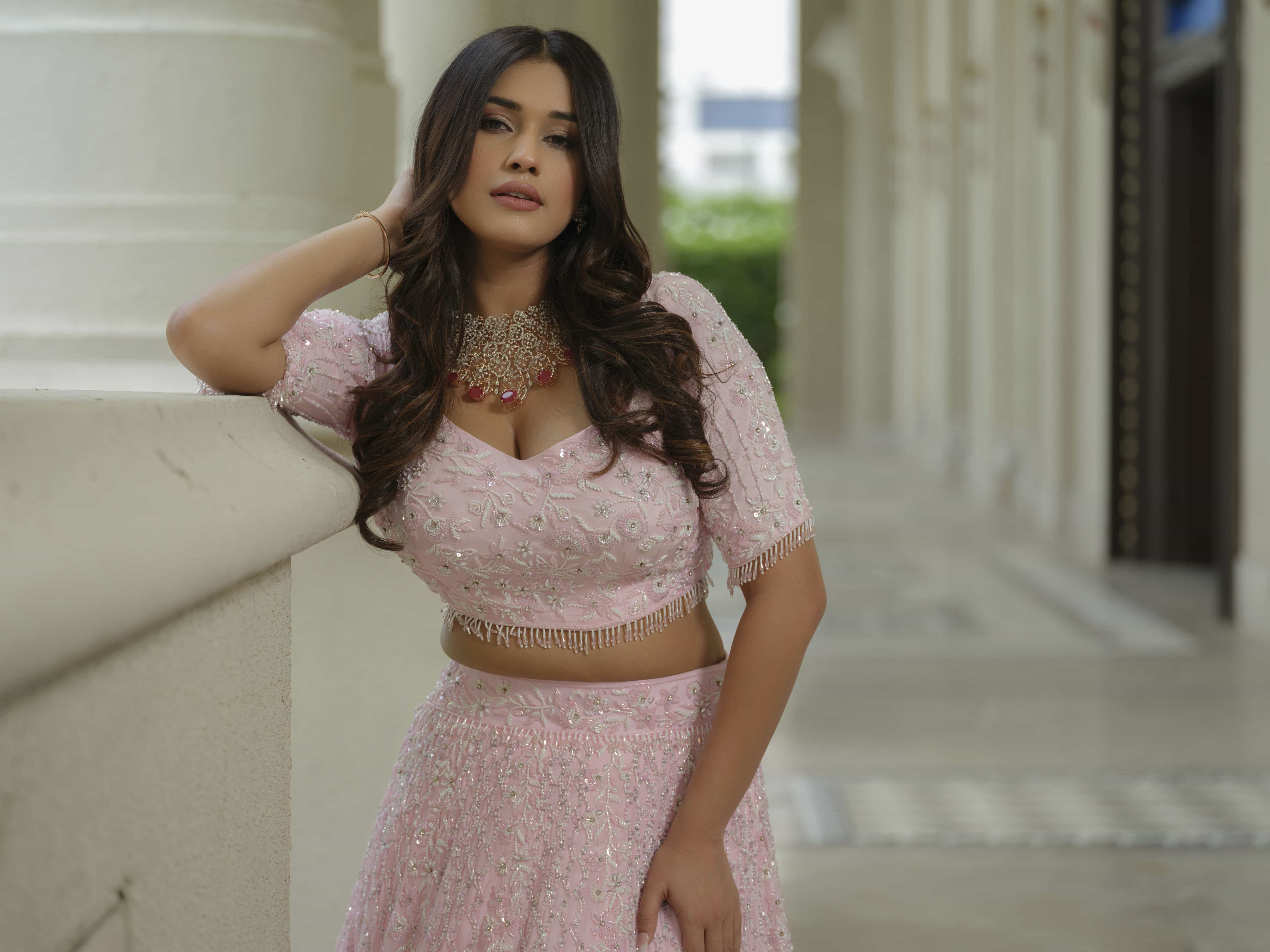 Powder Pink Organza Trail Gown