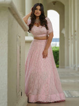 Powder Pink Moss Crepe Lehenga with Organza Dupatta