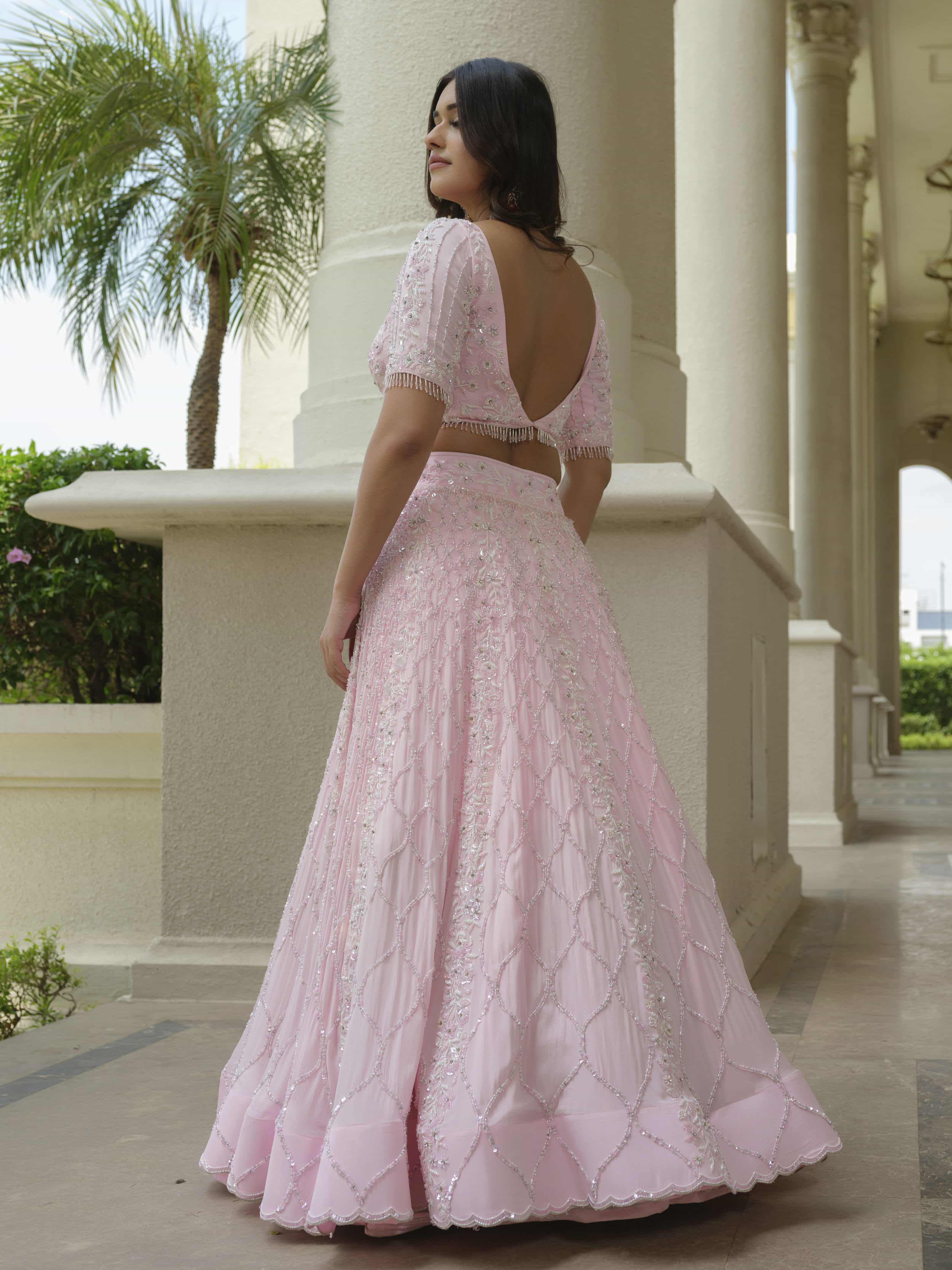Powder Pink Organza Trail Gown