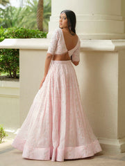 Powder Pink Moss Crepe Lehenga with Organza Dupatta