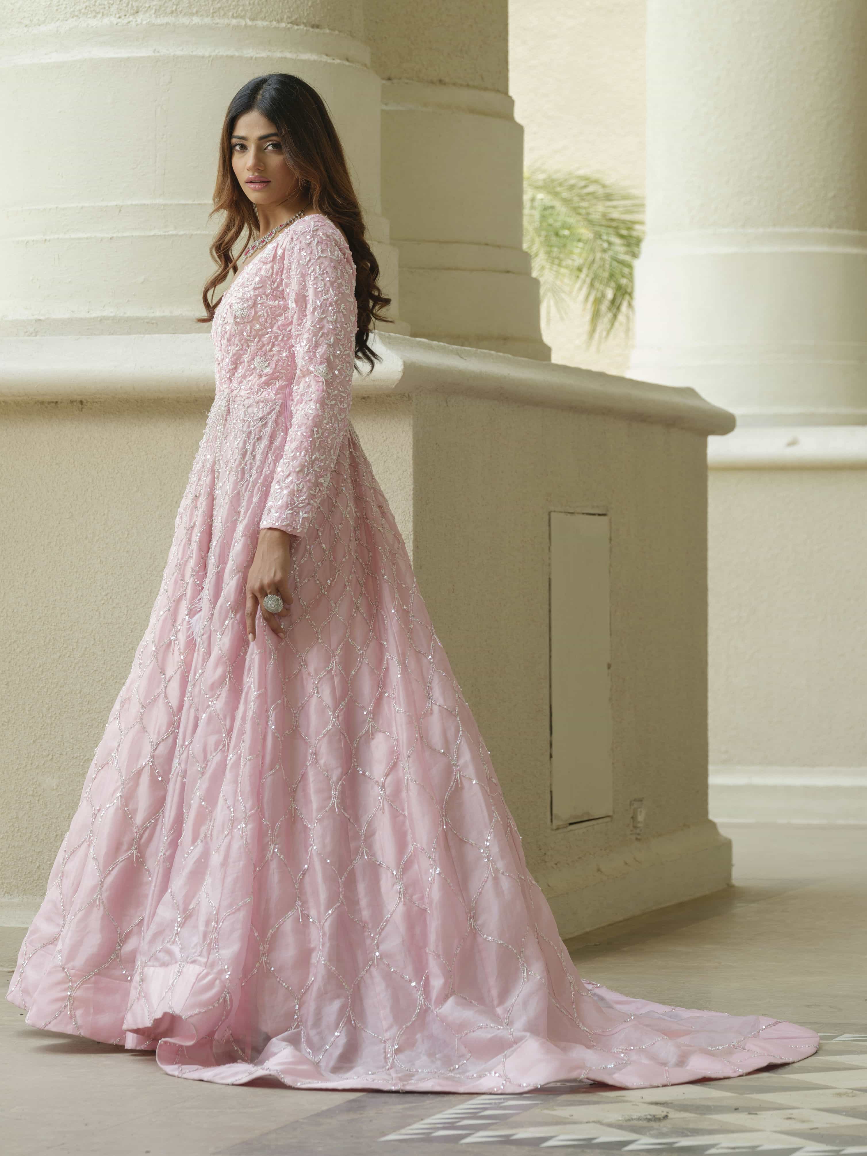 Powder Pink Organza Trail Gown