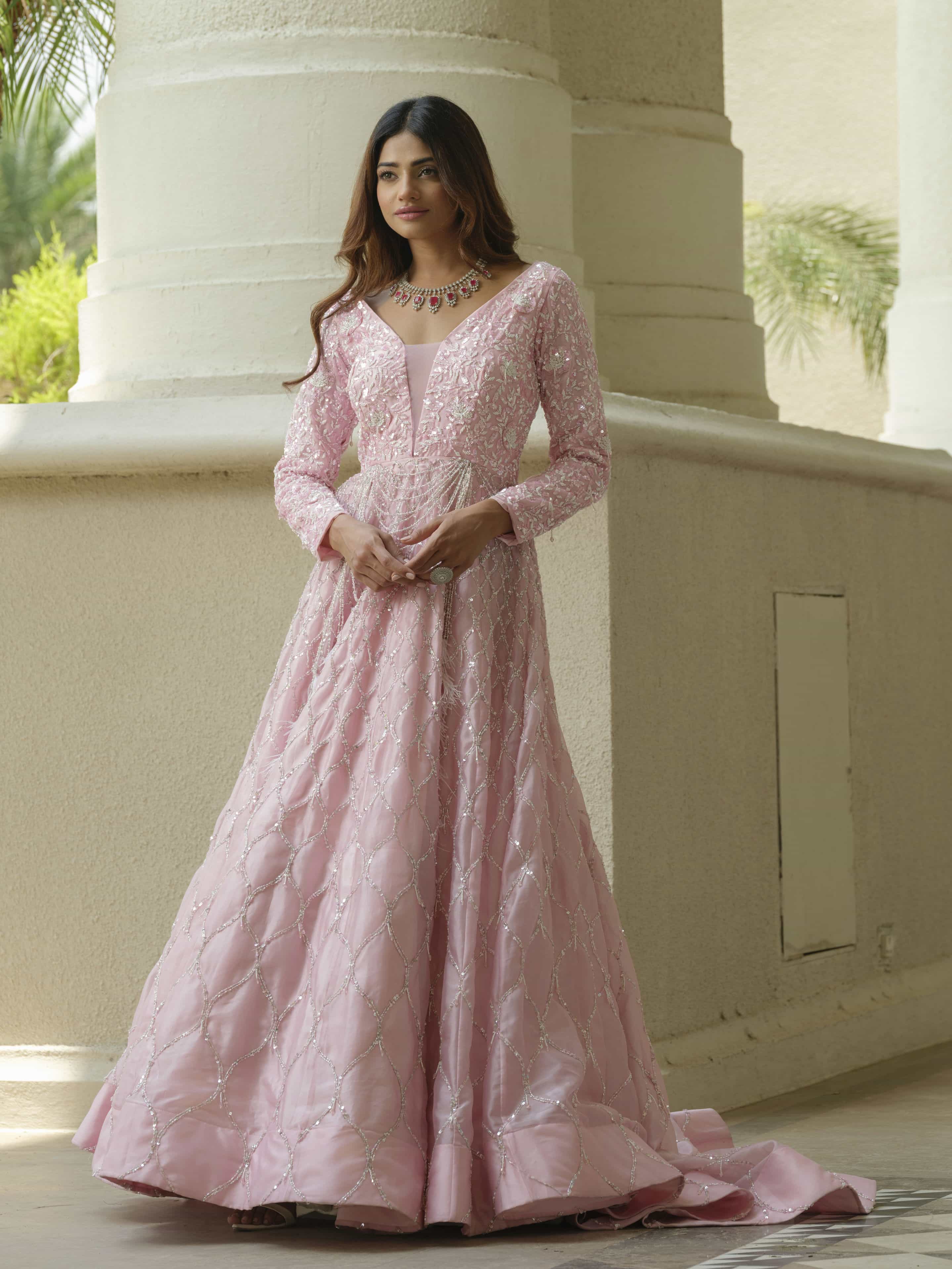 Powder Pink Organza Trail Gown