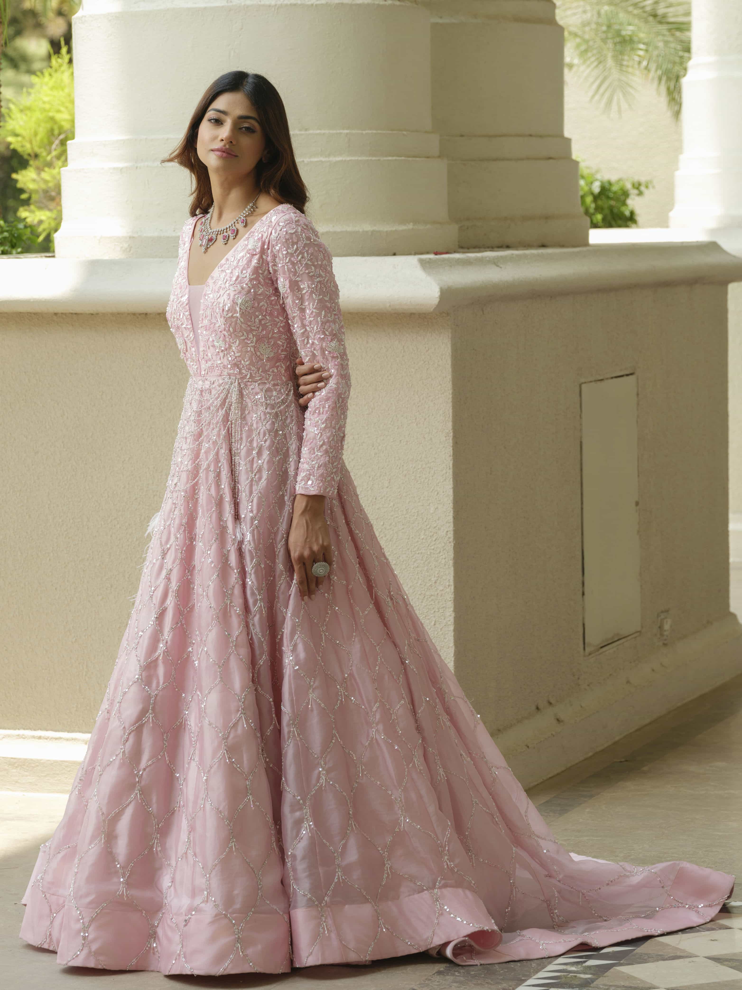 Powder Pink Organza Trail Gown