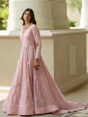 Powder Pink Organza Trail Gown