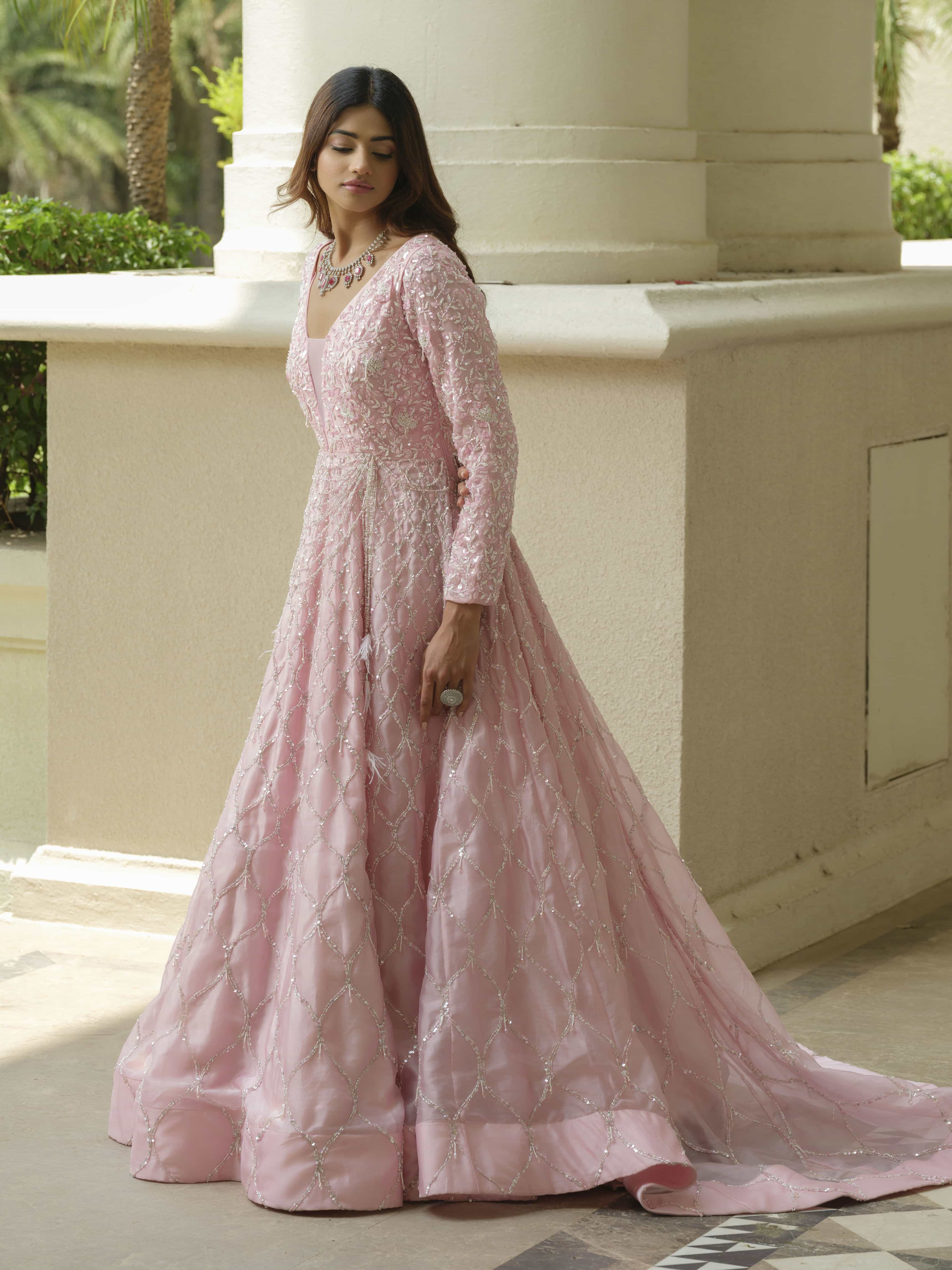 Powder Pink Organza Trail Gown