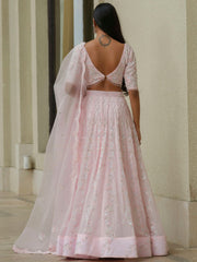 Powder Pink Moss Crepe Lehenga with Organza Dupatta