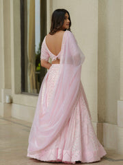 Powder Pink Moss Crepe Lehenga with Organza Dupatta