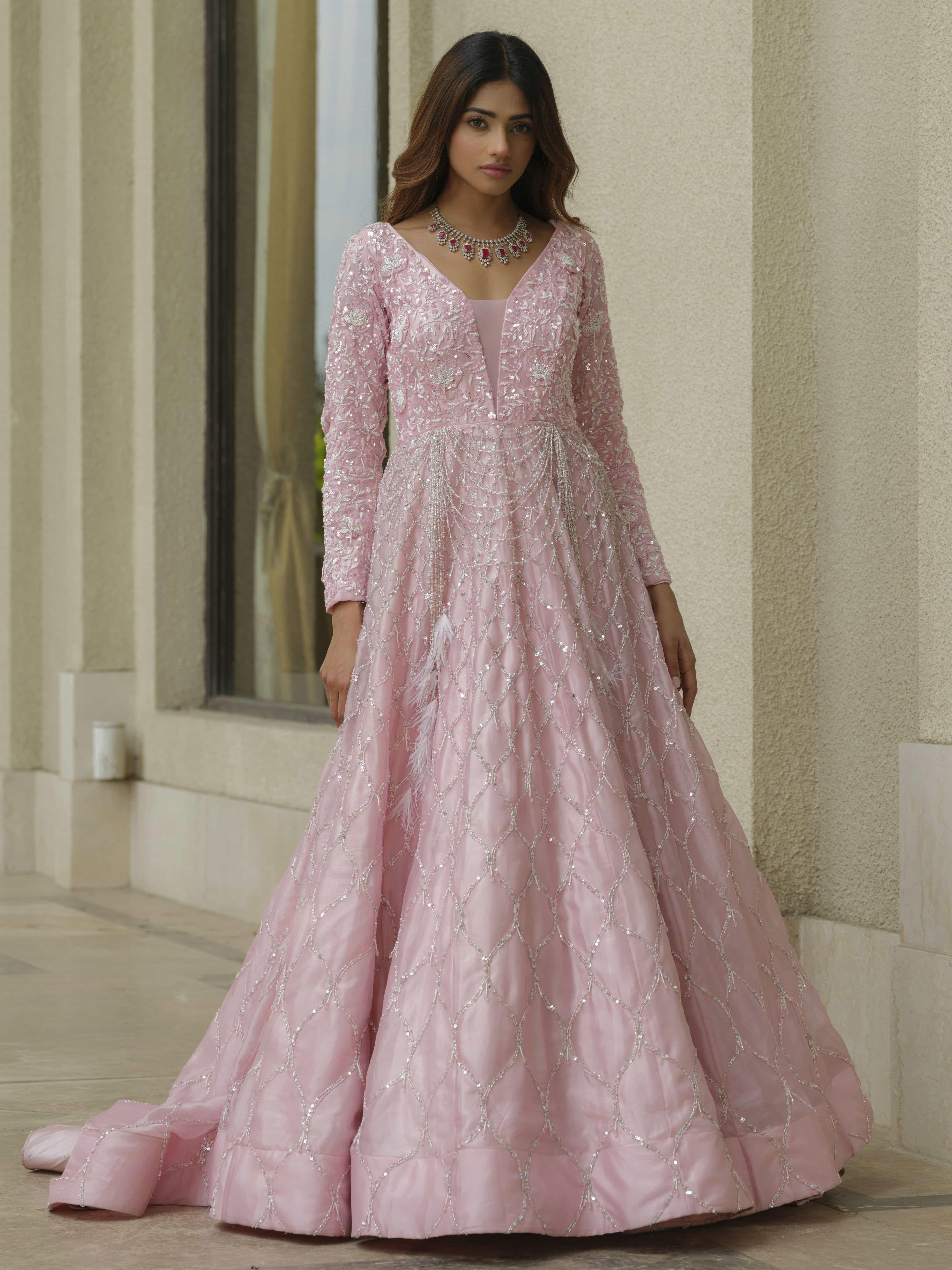 Powder Pink Organza Trail Gown