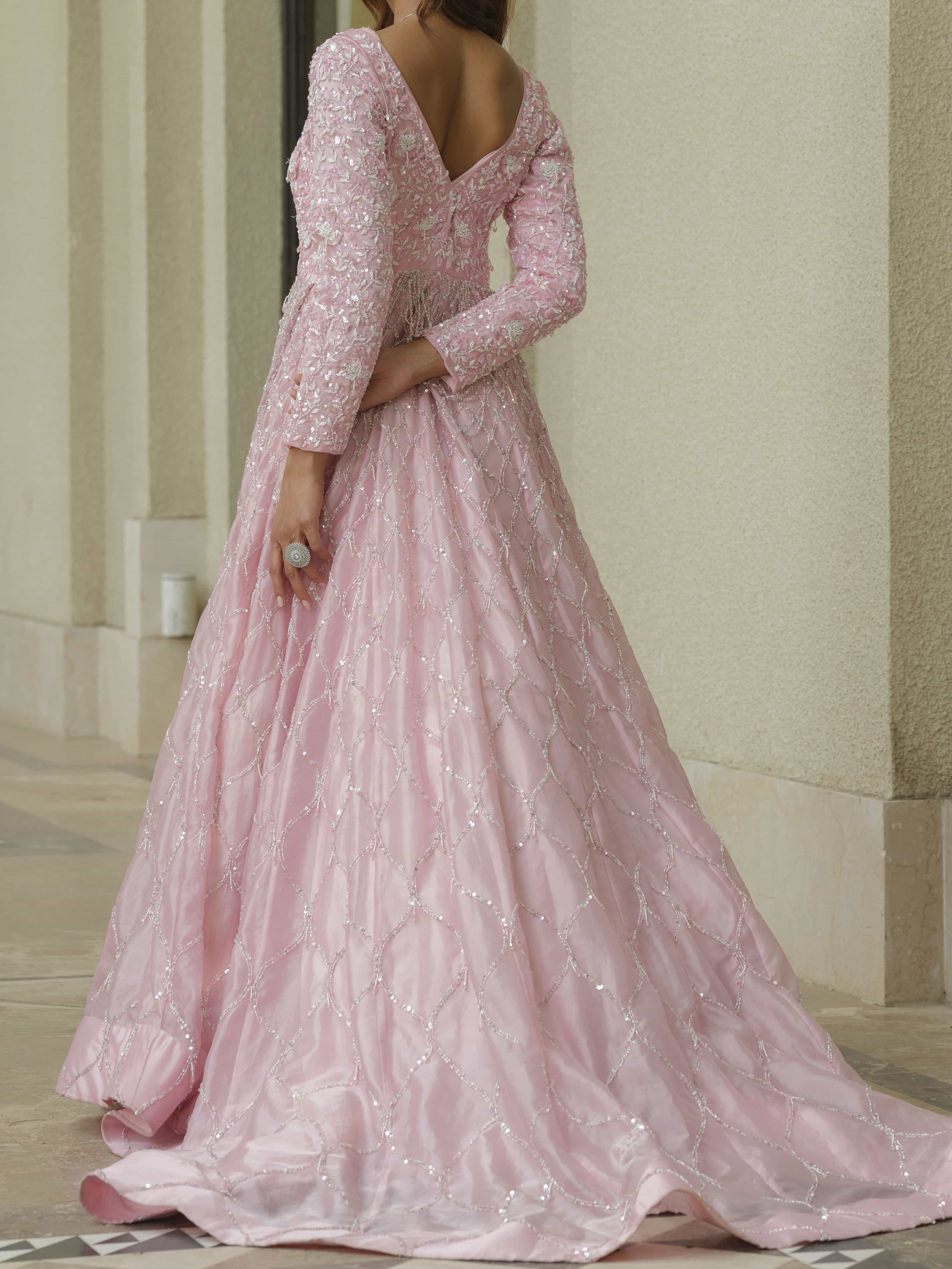 Powder Pink Organza Trail Gown