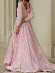 Powder Pink Organza Trail Gown