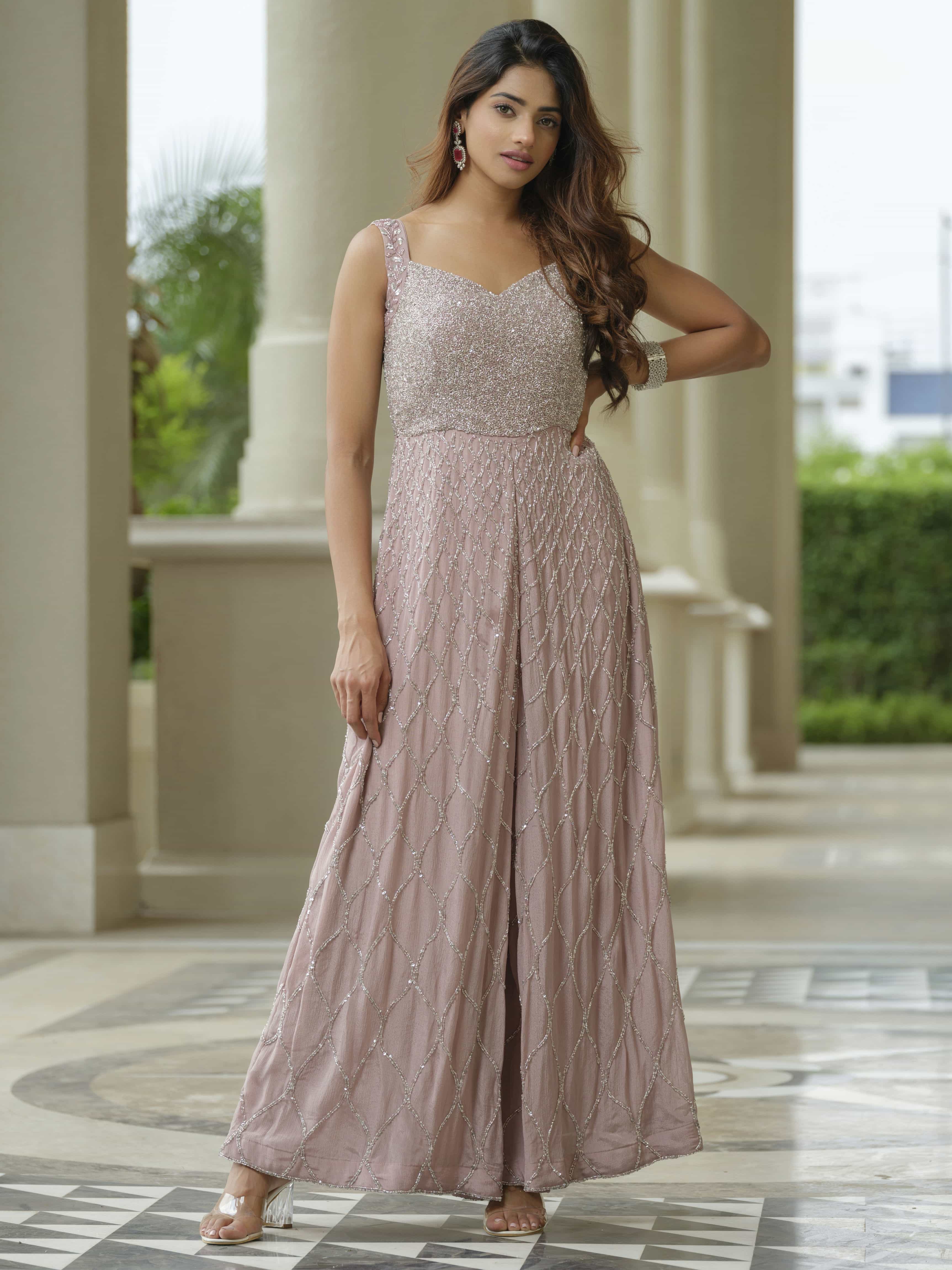 Beige Moss Crepe Jumpsuit