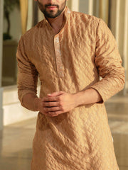 Beige Silk Embroidered Kurta Set