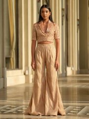 Beige Short Blazer with Bootcut Pants