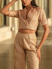 Beige Short Blazer with Bootcut Pants