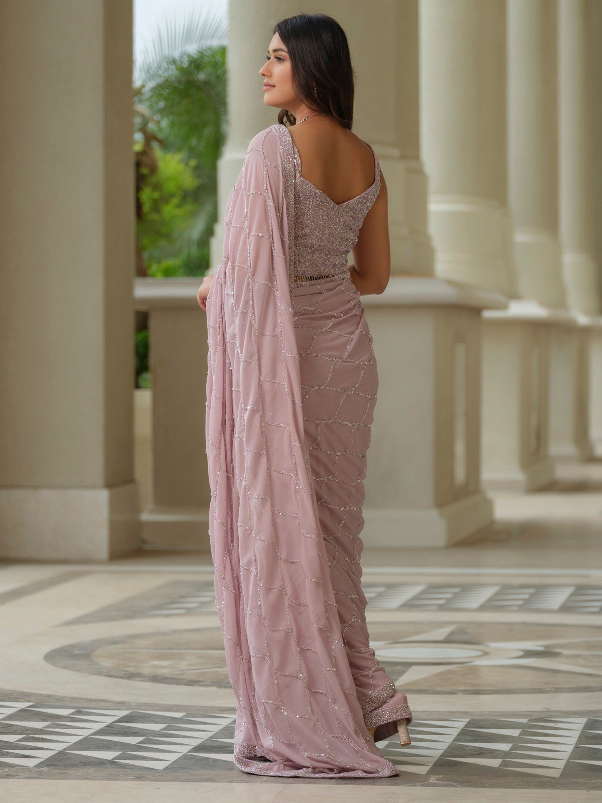 Pink Shimmer Saree with Sequins Work