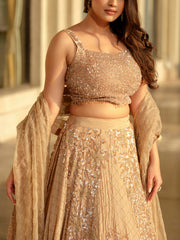Beige Moss Crepe Lehenga with Organza Dupatta