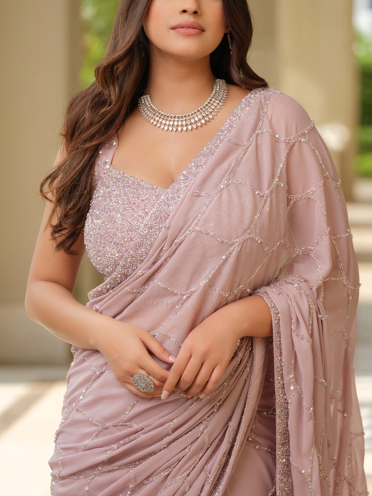 Pink Shimmer Saree with Sequins Work