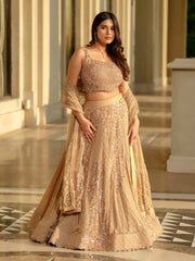 Beige Moss Crepe Lehenga with Organza Dupatta