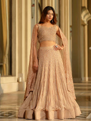 Beige Moss Crepe Lehenga with Organza Dupatta