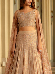 Beige Moss Crepe Lehenga with Organza Dupatta