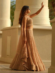 Beige Moss Crepe Lehenga with Organza Dupatta