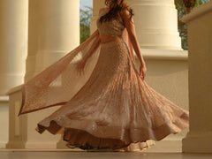 Beige Moss Crepe Lehenga with Organza Dupatta