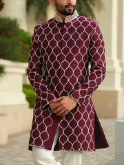 Maroon Silk Embroidered Sherwani Set