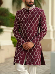 Maroon Silk Embroidered Sherwani Set
