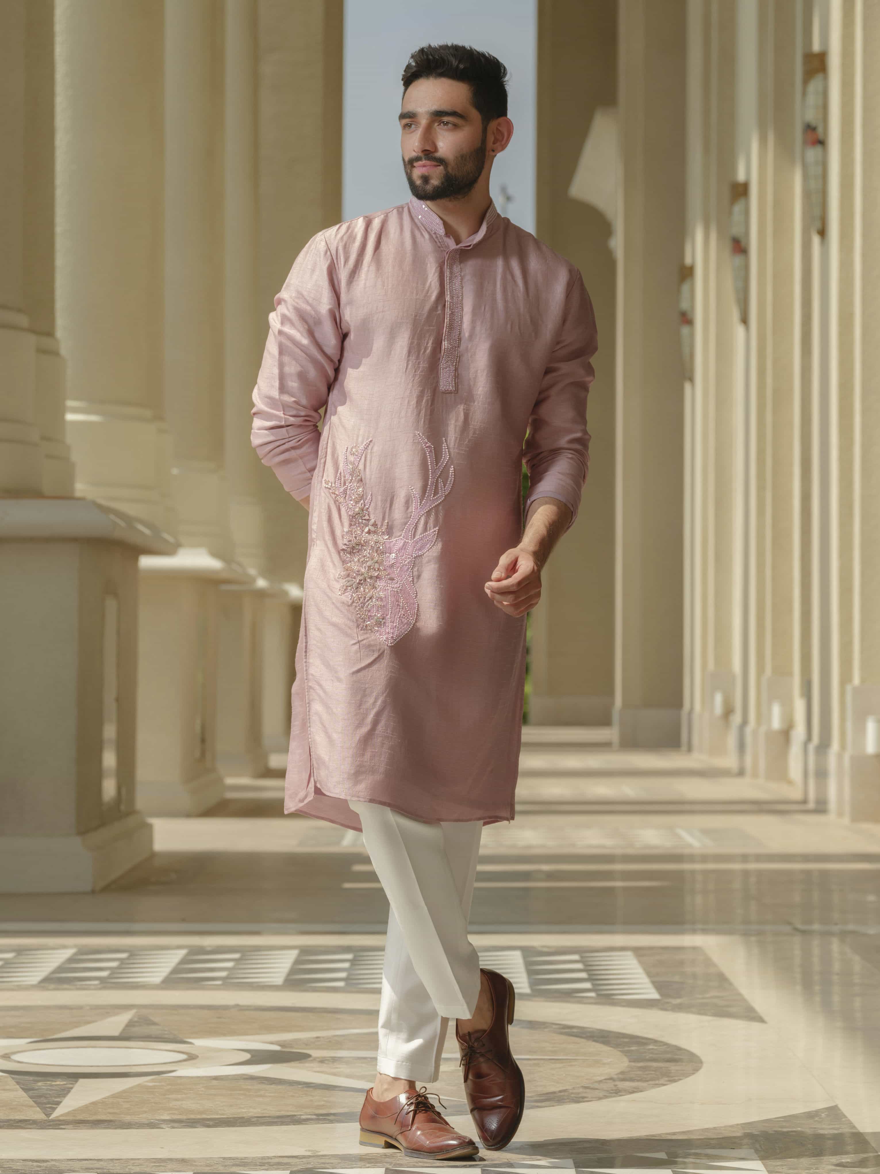 Light Pink Silk Embroidered Kurta Set