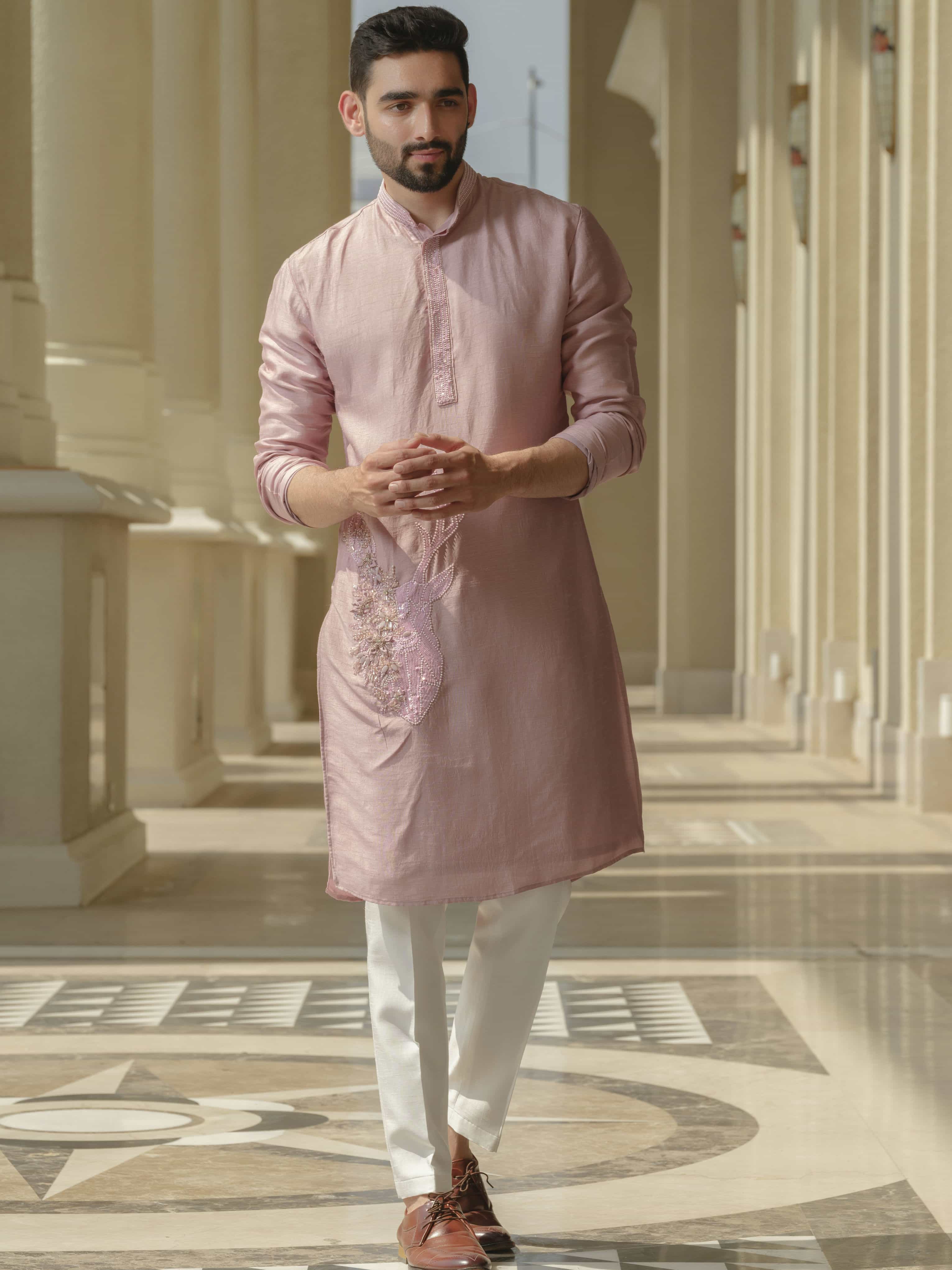 Light Pink Silk Embroidered Kurta Set