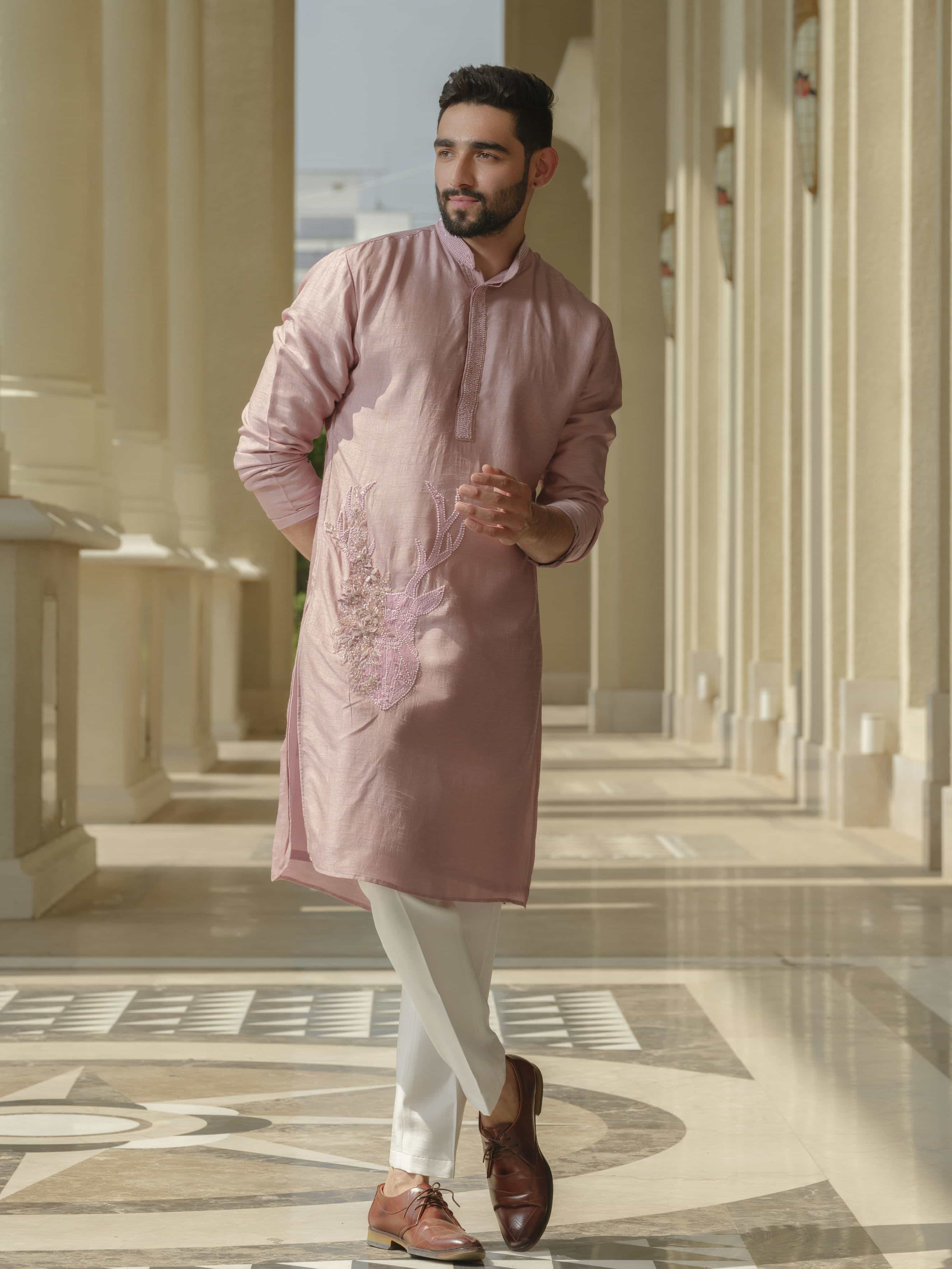 Light Pink Silk Embroidered Kurta Set
