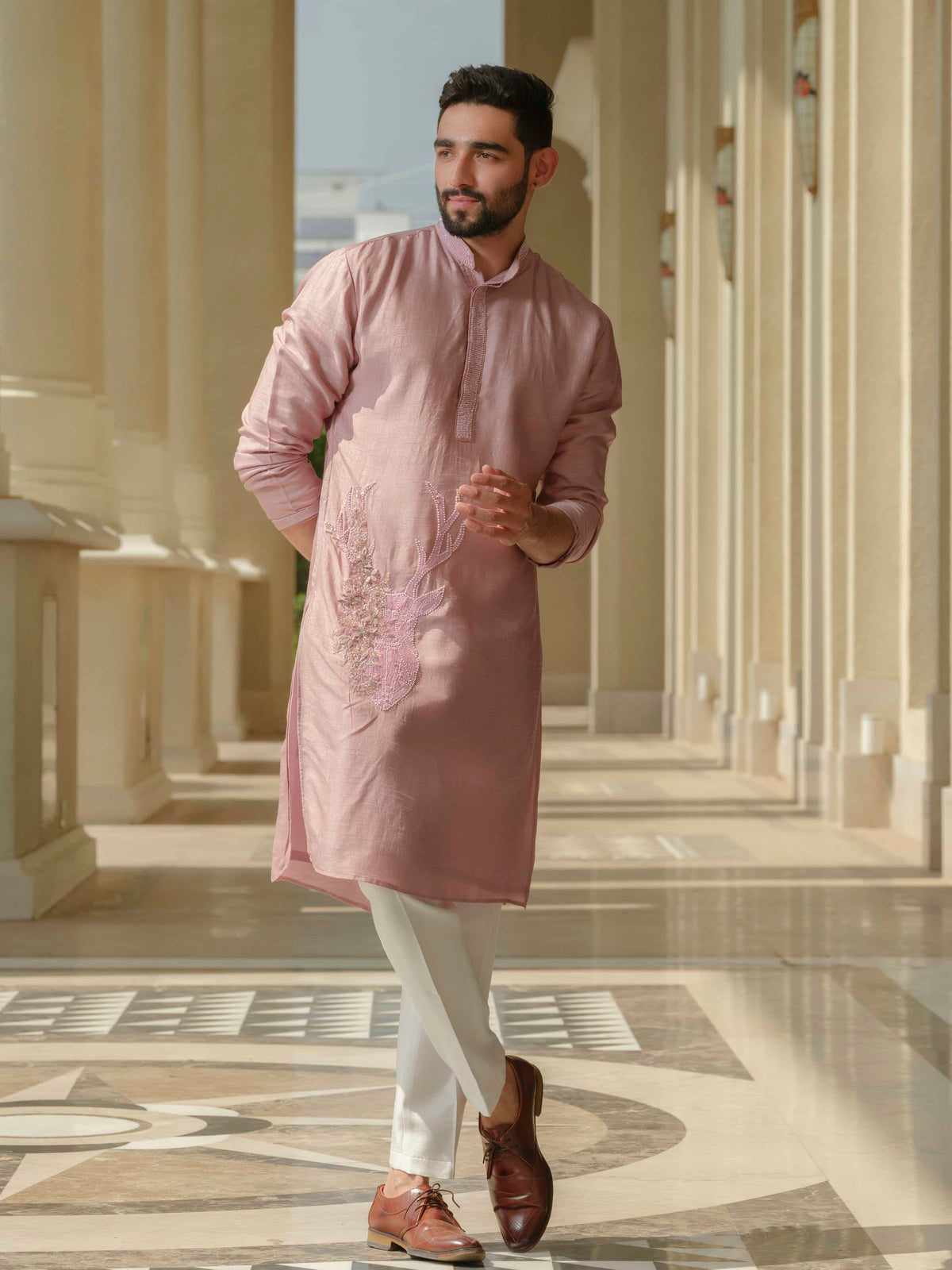 Light Pink Silk Embroidered Kurta Set